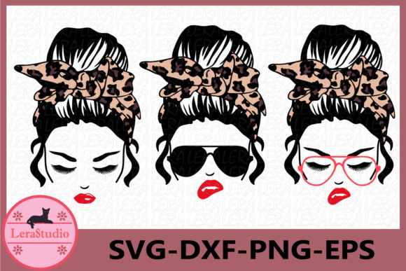 Messy Bun Bandana Leopard, Mom Life Graphics